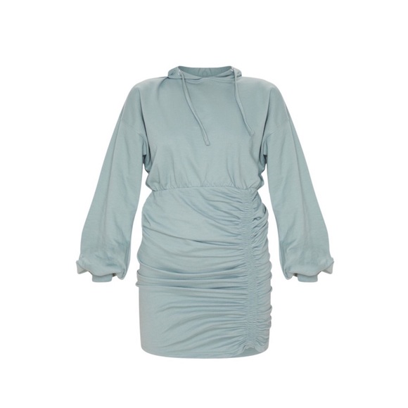 NWOT Dusty Blue Ruched Skirt Hoodie Dress, Size 10, from Pretty Little Thing - Picture 3 of 5